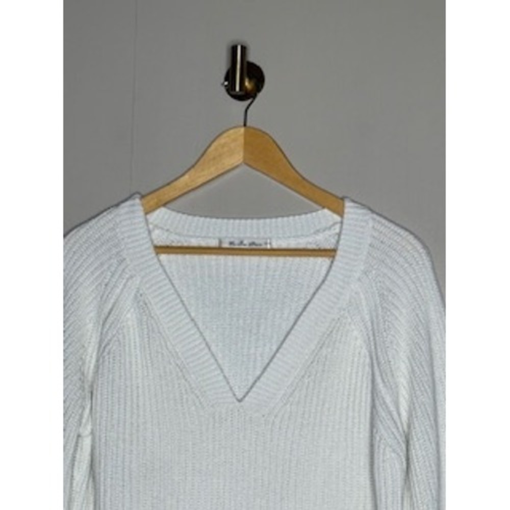 Caroline Grace White Shaker Knit V-Neck Sweater Side Zip Pullover Womens XL/TG - Picture 2 of 5
